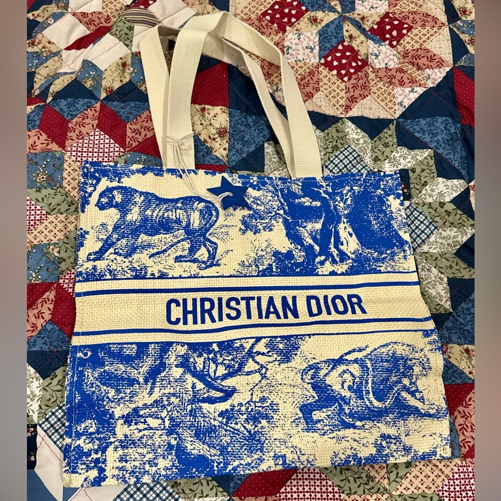 Christian Dior Blue and Cream Tote Bag